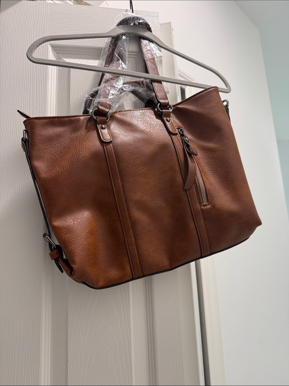 Classic Brown Faux Leather Tote Bag